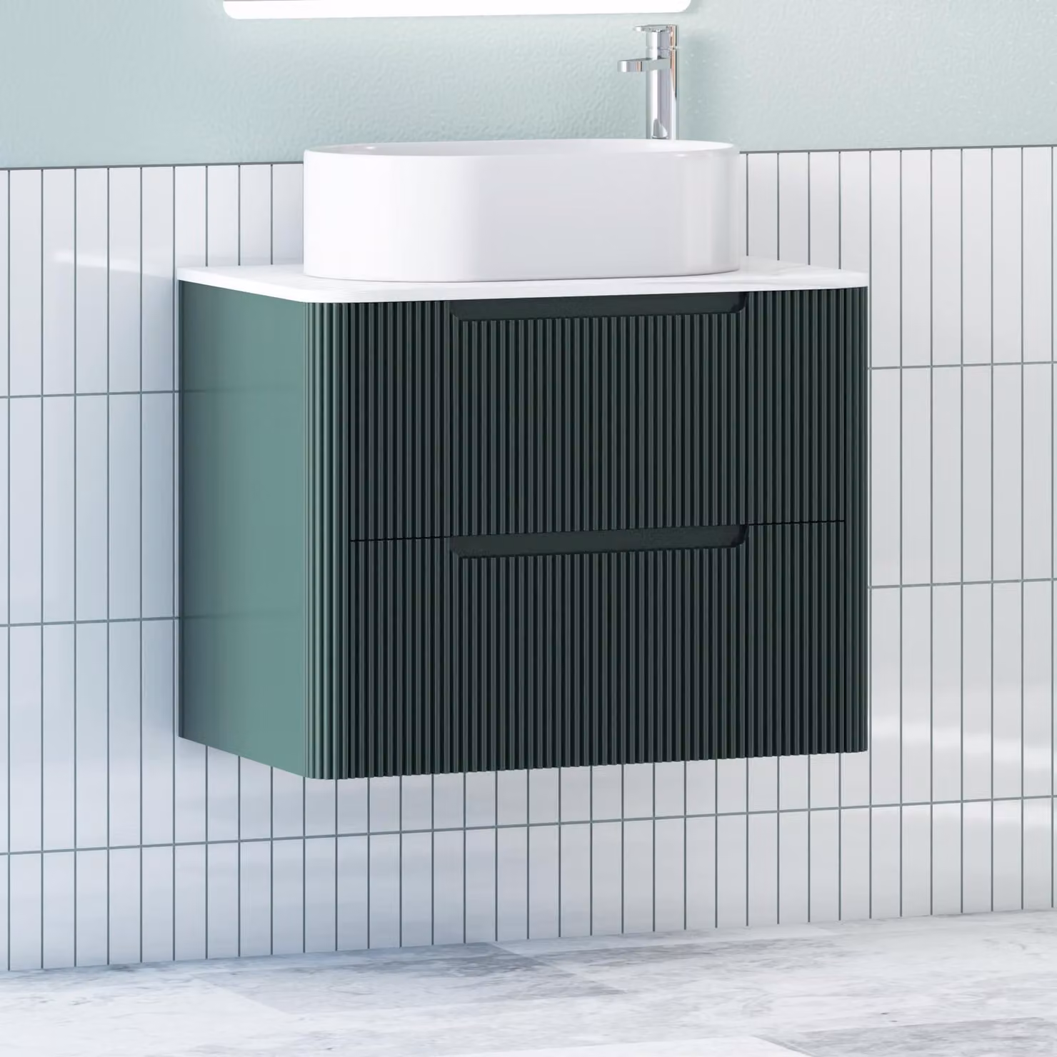 Royal Bathrooms Avenza Wall Hung Vanity Unit with Peak Basin, Moss Green, Depth: 80 cm