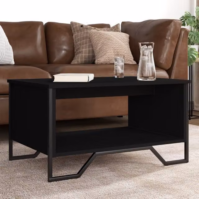 Berkfield Home Modern Black Coffee Table in Engineered Wood W/D/H: 75 x 51 x 40 cm – 1