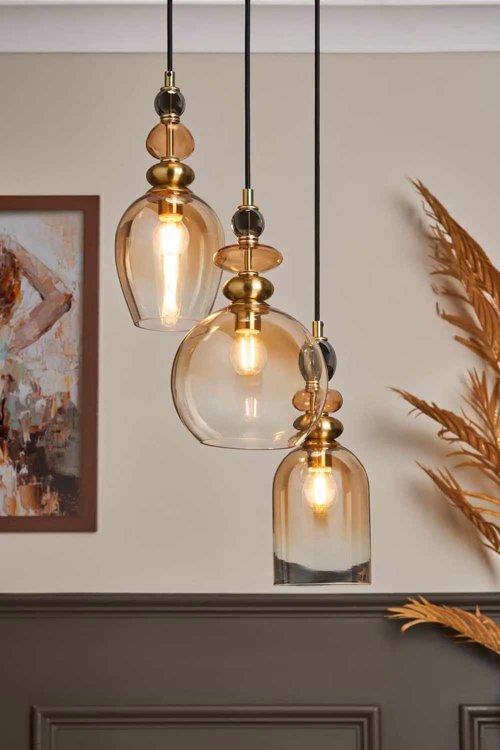 BHS Lighting Seline Champagne Cluster Pendant Ceiling Light in Gold and Brass – 3