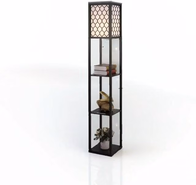 Simple Designs Modcraft 3 Tier Wood Floor Lamp with Storage Shelves in Black
