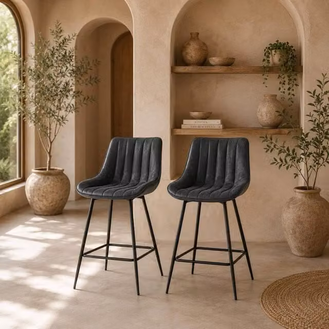 Wyld Haus Lono Set of 2 Black Faux Leather 360 Degree Swivel Counter Stools – 1