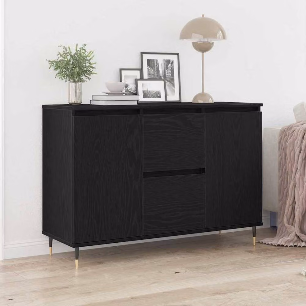 Berkfield Home Black Oak Sideboard with Doors and Drawers, W/D/H: 70 x 5 x 35 cm – 2