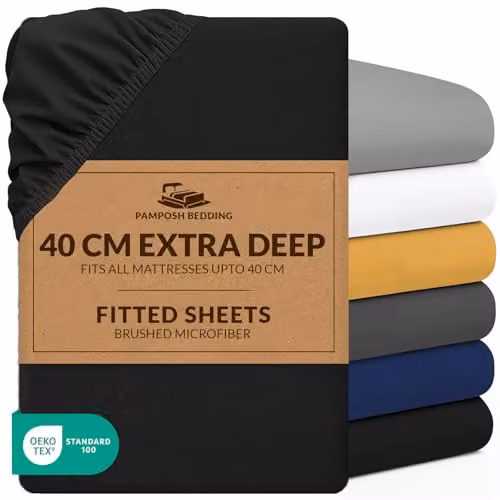 Pamposh Grace Super King Fitted Sheet in Black, Extra Deep 40 cm Pocket, Premium Microfibre