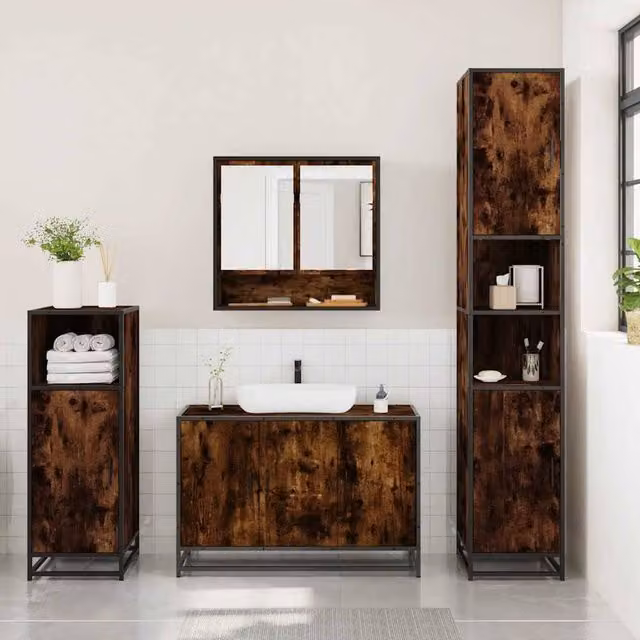 Berkfield Home 3 Piece Industrial Bathroom Furniture Set in Smoked Oak Brown