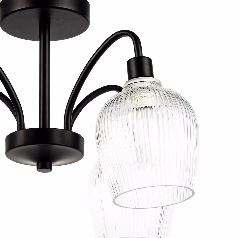 Happy Homewares Classic Ceiling Light Fitting with Transparent Ribbed Glass Shades in Black – 2