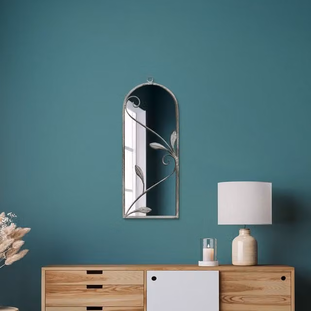 MirrorOutlet Arcus Modern Metal Framed Arched Wall Mirror in Grey Concrete and Silver