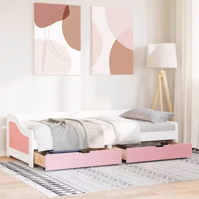 Berkfield Home Beautiful Day Bed with 2 Drawers, White and Pink, W/D/H: 200 x 90 x 56 cm