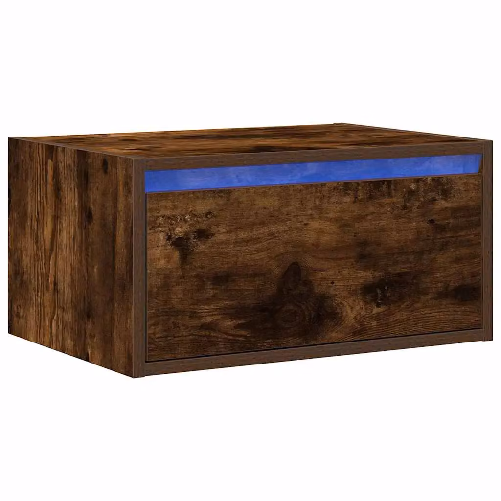 Berkfield Home Wall-mounted Bedside Cabinet with Integrated LED Lights in Smoked Oak Brown – 2