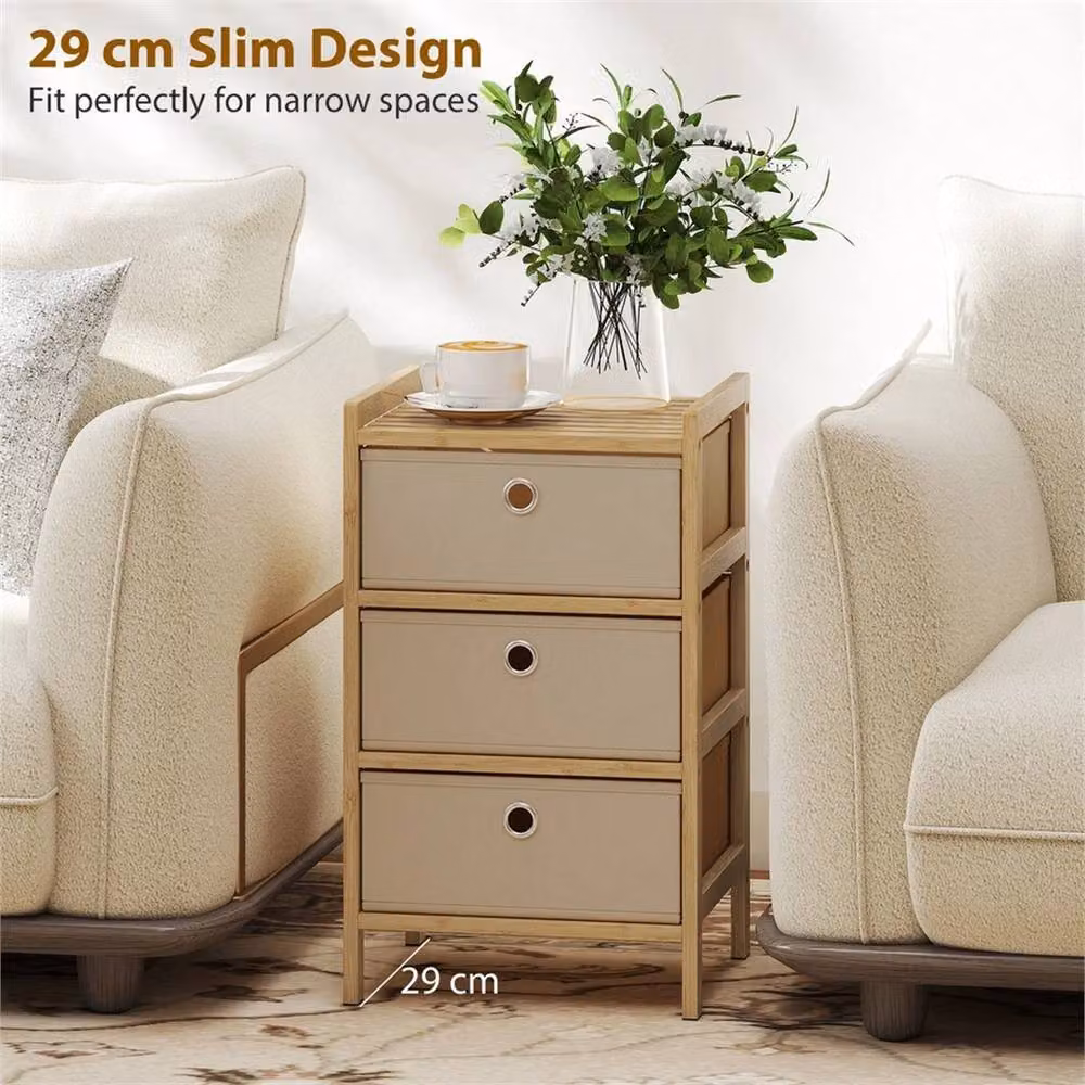 EONLION Brown 3-Drawer Bamboo Wood Chest of Drawers – 3