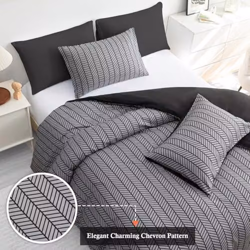 Pamposh King Size Reversible Brushed Microfibre Duvet Cover and Pillowcase Set in Black, 180 x 200 cm – 2