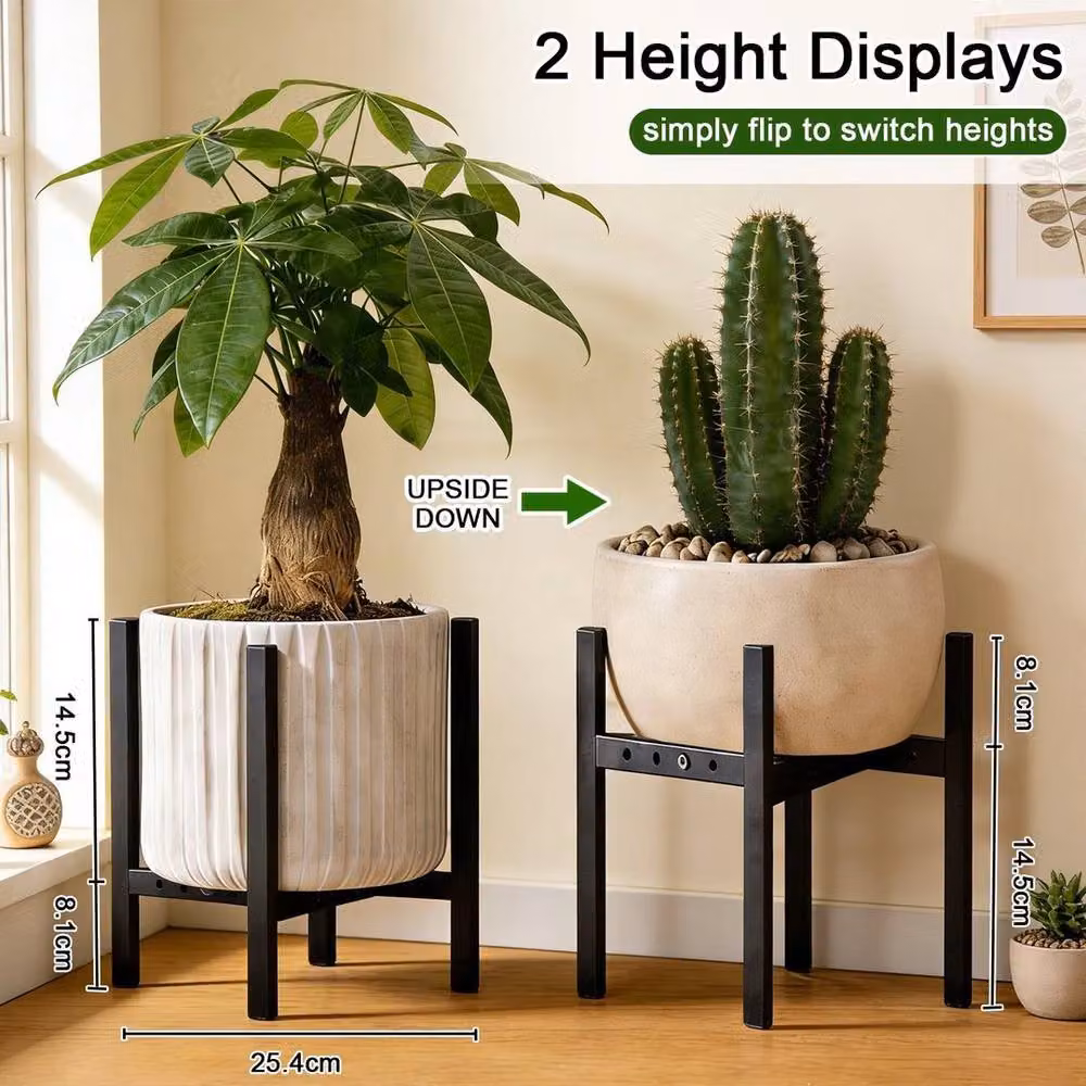 Kelvenix 2 Pack Adjustable Metal Plant Stands in Matt Black – 2