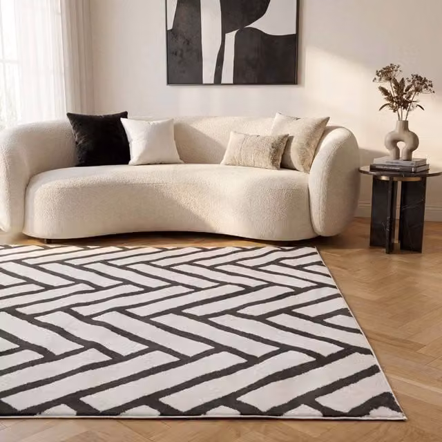 The Rugs Loft Chevron Design Textured Dark Grey Herringbone Rug W: 240 cm, D: 340 cm