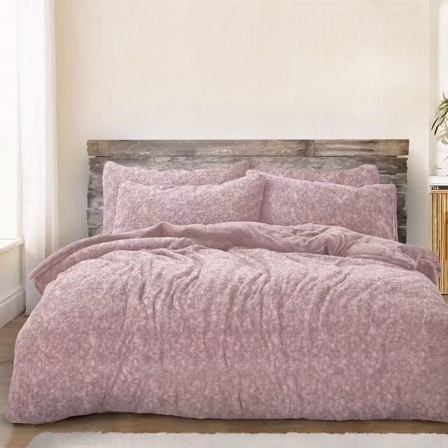 Velosso Teddy Marl Warm and Cosy Duvet Cover and Pillowcase Set, Pink, W: 180 cm, H: 200 cm