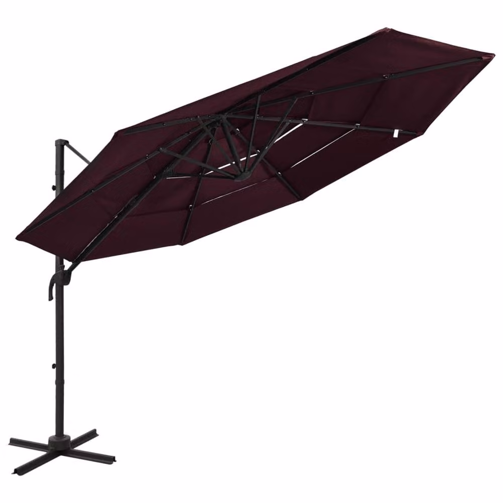 Berkfield Home 4-Tier Parasol with Aluminium Pole, Burgundy Red, W: 300 cm, D: 300 cm, H: 247 cm – 2
