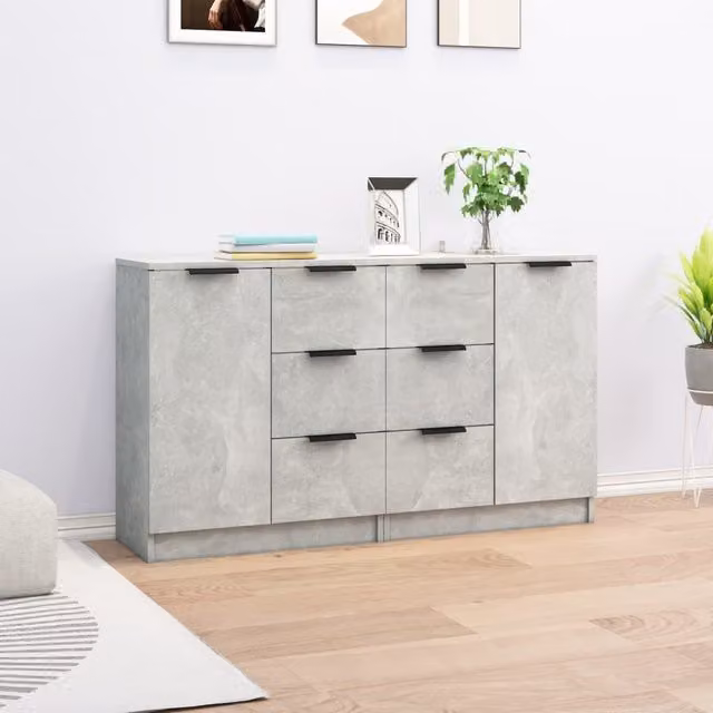 Berkfield Home Set of 2 Minimalist Sideboards in Concrete Grey, W/D/H: 60 x 30 x 70 cm
