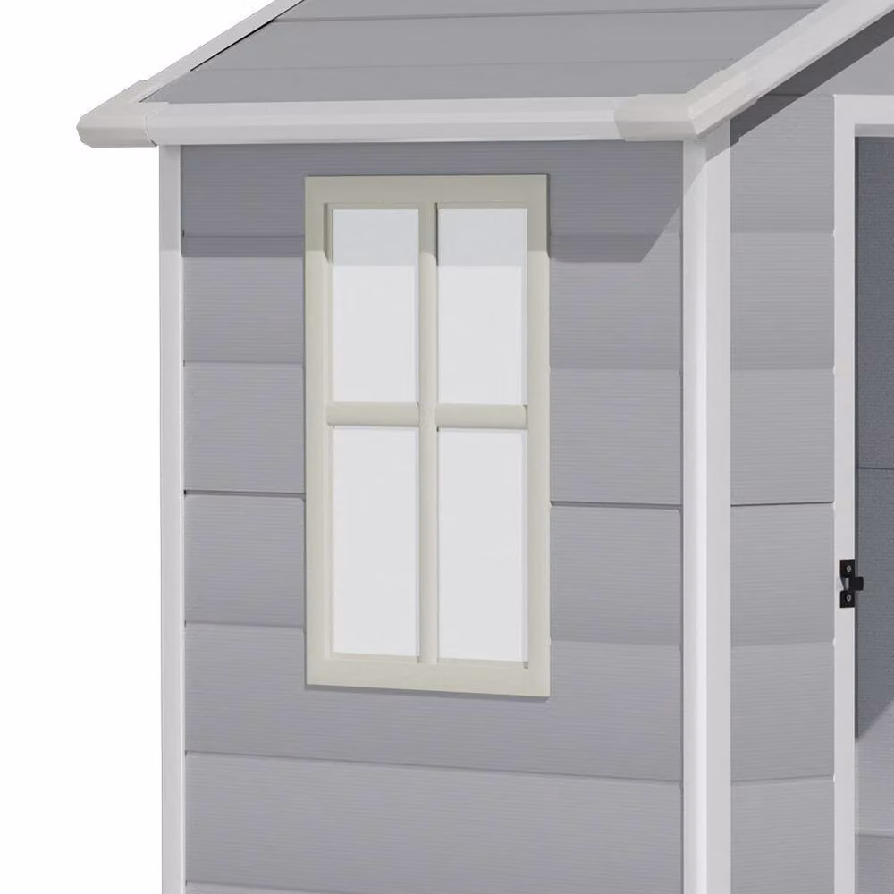 FLAVORA Grey Plastic Outdoor Garden Tool Shed and Tall Cabinet – 3