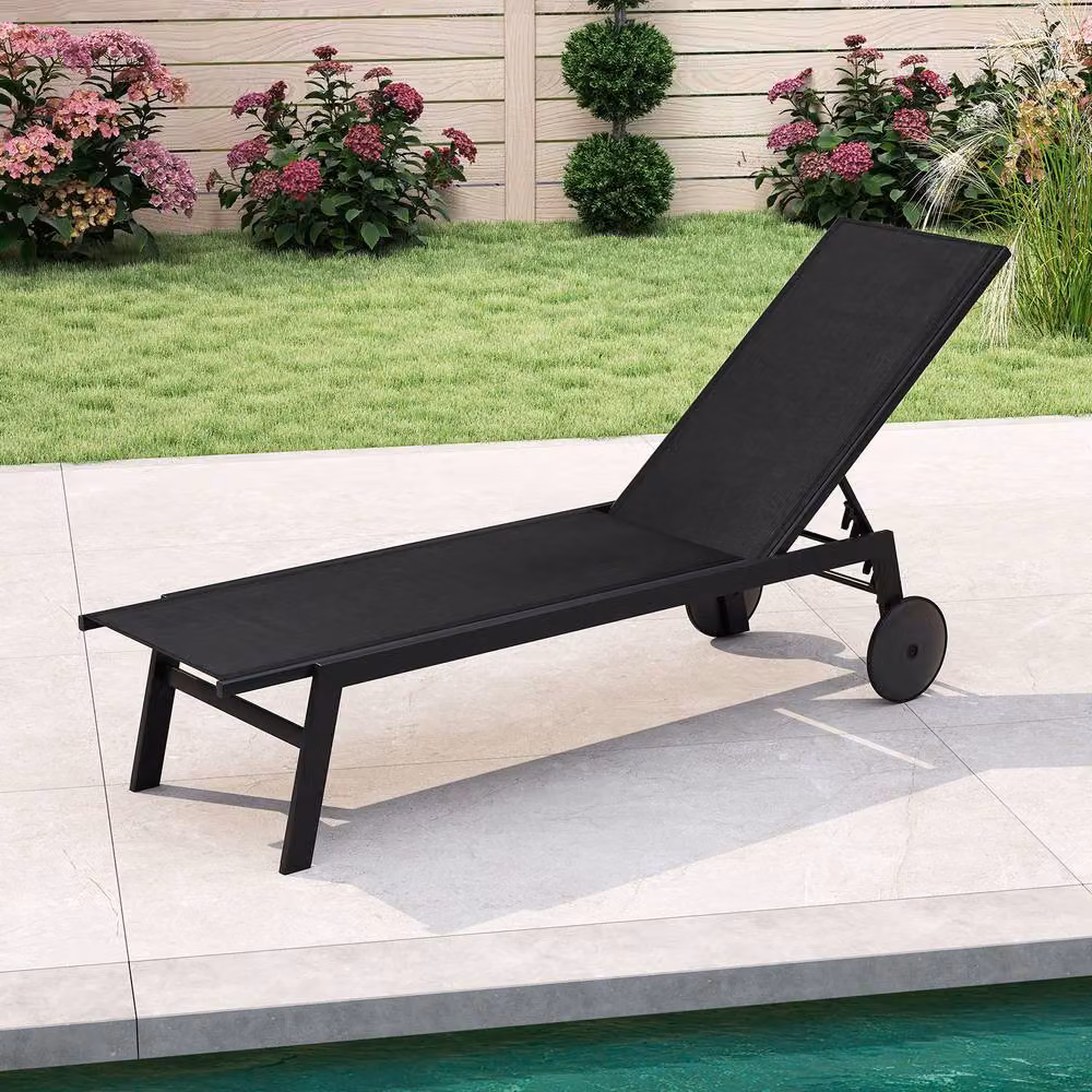 Costway Set of 2 Black Outdoor Patio Sun Lounger Recliner Chairs with Wheels and Adjustable Headrests – 9