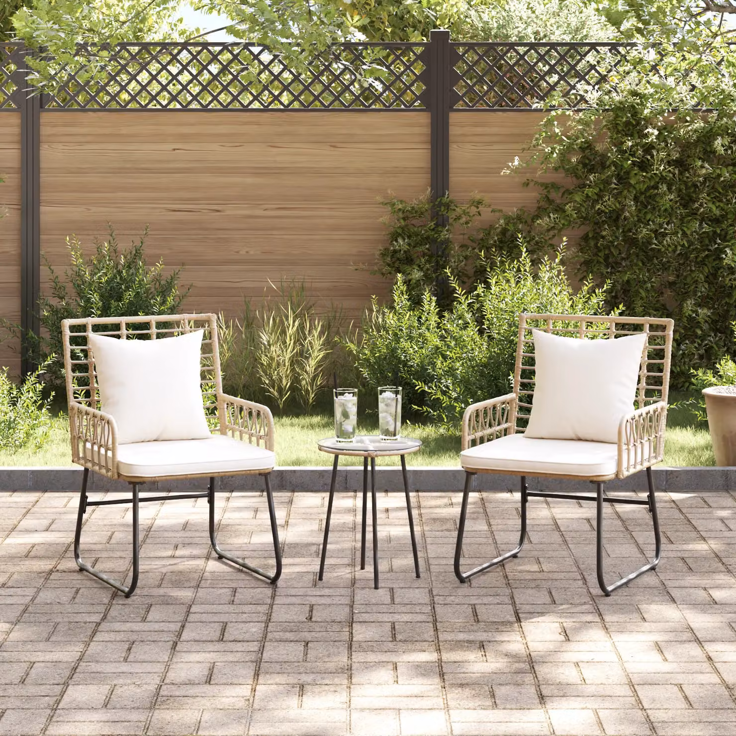 Berkfield Home 3-Piece Modern Garden Dining Set in Brown Poly Rattan and Metal, W/D/H: 35 x 35 x 45 cm – 3