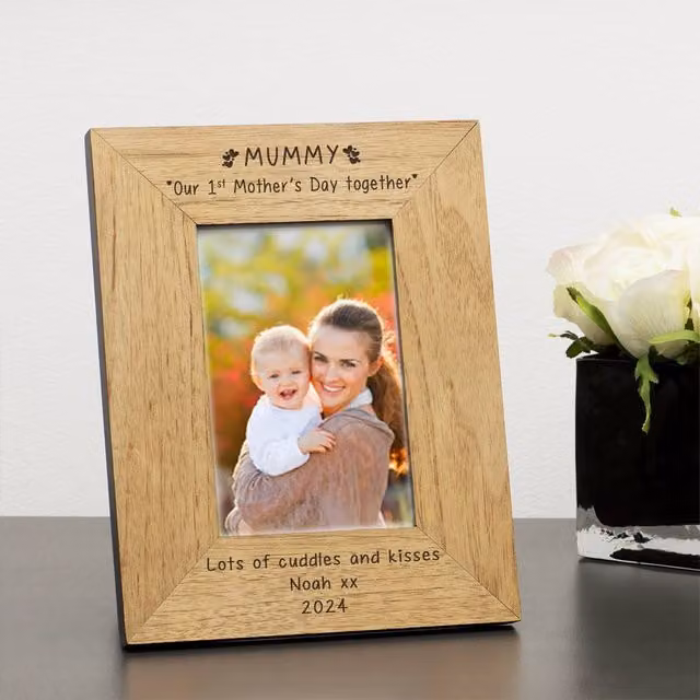 Uniqueful Personalised MUMMY Our 1st Mother's Day Wooden Picture Frame, Brown, W/H: 15 x 10 cm