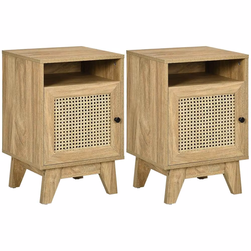 Wyld Haus Hazi Set of 2 Natural Wood Effect and Rattan Bedside Tables in Brown – 2