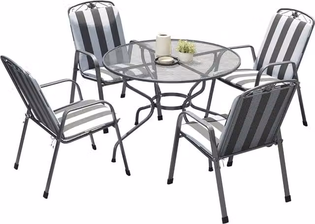 Pacific Lifestyle Savoy 4 Seater Round Metal Mesh Dining Set with Floral Cushions in Silver