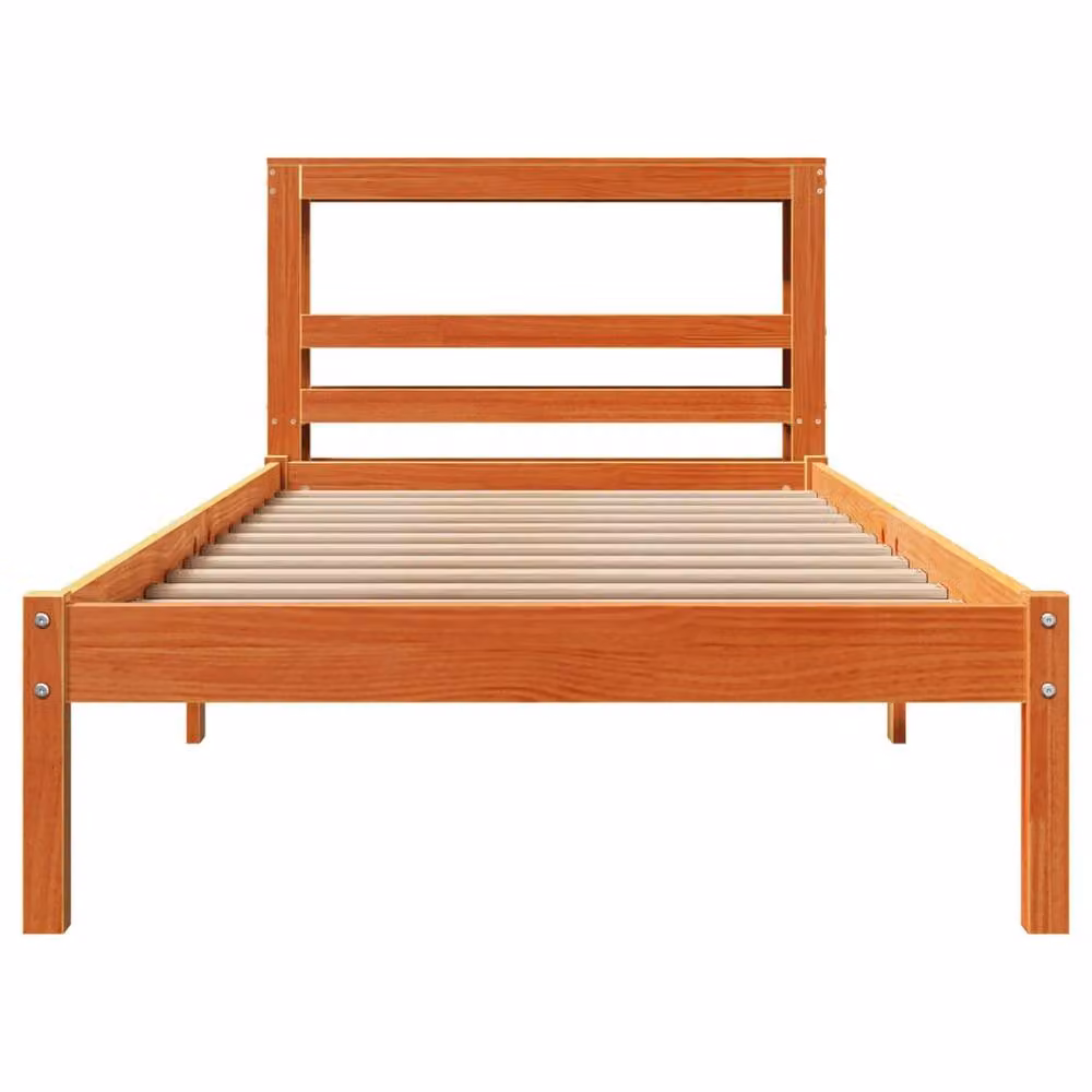 Berkfield Home Small Single Solid Wood Bed Frame with Headboard and Side Compartments in Wax Brown, W/D/H: 75 x 190 cm – 2
