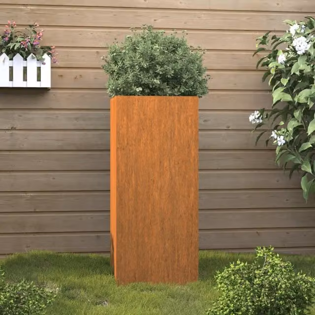 Berkfield Home Rectangular Corten Steel Planter in Brown, W/D/H: 32 x 29 x 75 cm – 1