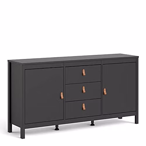 Furniture To Go Barcelona 2-Door 3-Drawer Sideboard, Matt Black, W 151.2 cm x H 79.7 cm x D 38.4 cm – 2