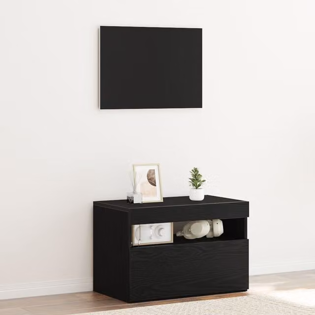 Berkfield Home Black Oak TV Stand with Integrated LED Lights, W/D/H: 60 x 35 x 40 cm