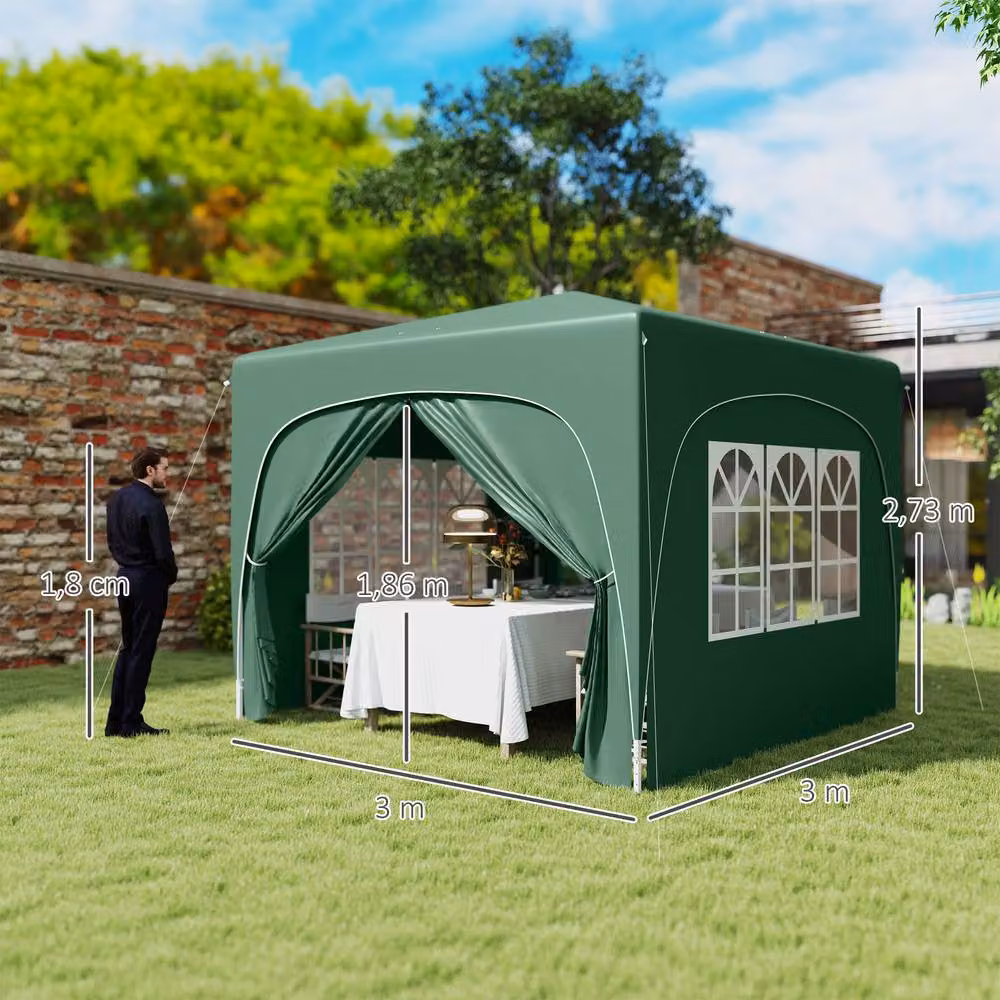 Matteo Pop-Up Gazebo Shelter in Green with Accessories, W: 300 cm, D: 300 cm, H: 273 cm – 3