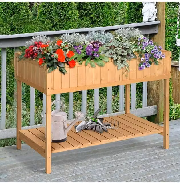 ERGOVEXA Brown Wooden Raised Bed with 8 Compartments for Vegetable, Herb or Ornamental Gardens, W/D/H: 164 x 82 x 46 cm – 1