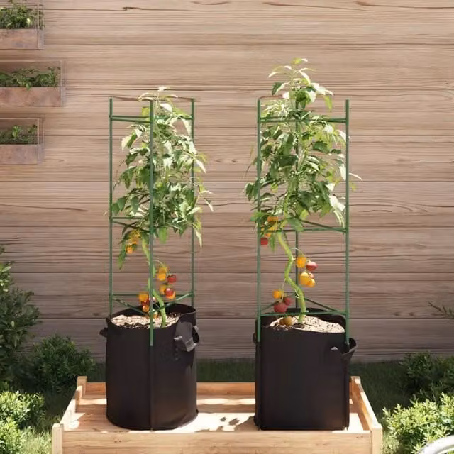 Berkfield Home Tomato Cage with Plant Bag, 2 Pack, Green Steel and Plastic Support for Vegetable Gardens, Height: 116 cm