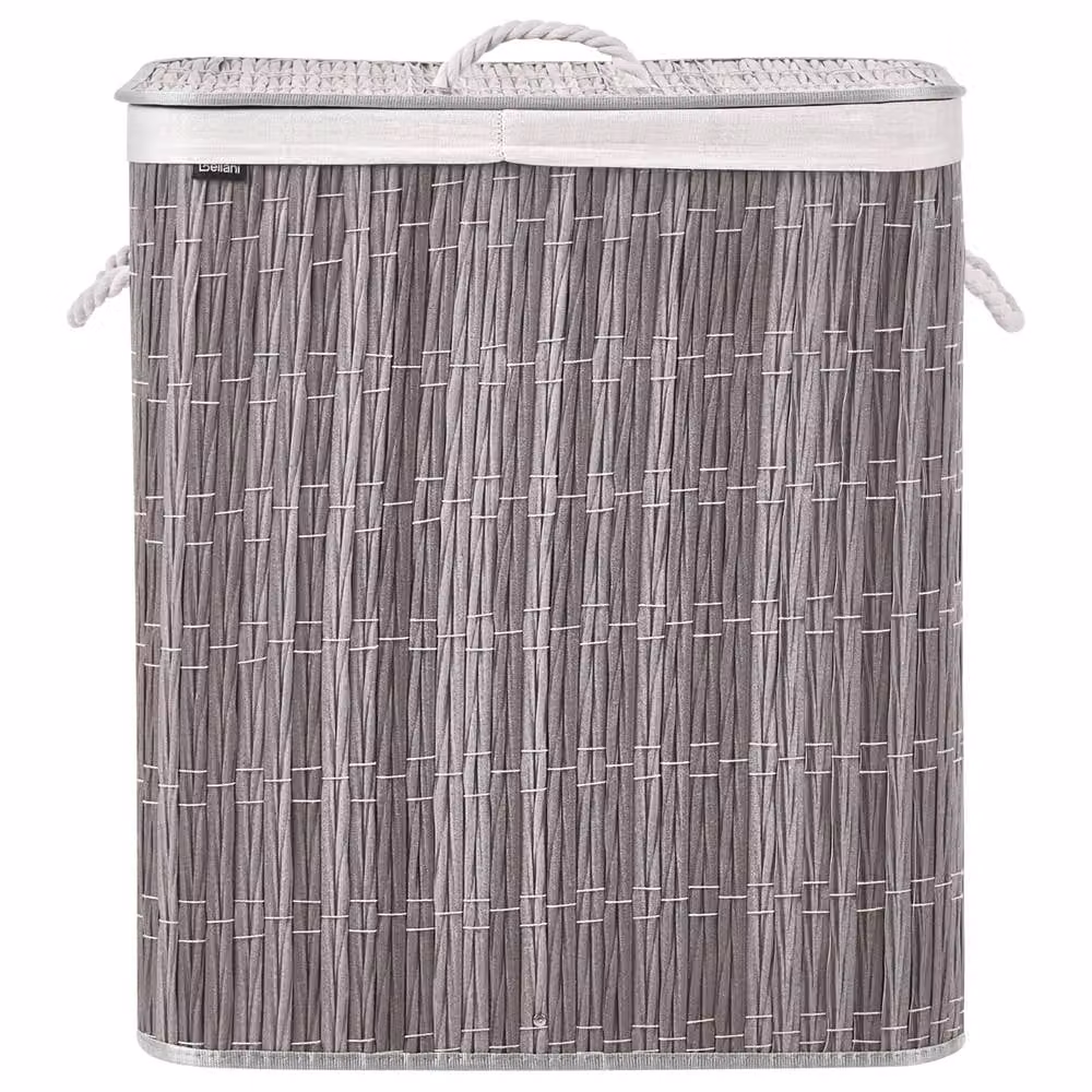 Wyld and Coco Everhome Foldable Laundry Basket in Grey, 100L, Two Compartment with Lid and Handles – 3