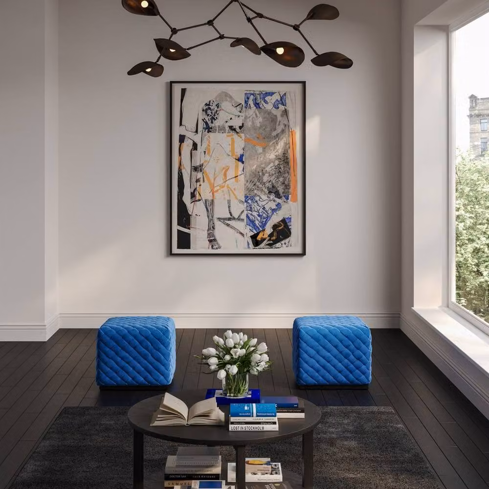 Lemon Pavilion Furniture Colline Small Cobalt Blue Velvet Pouffe with Metal Base, W: 50 cm, D: 50 cm, H: 42 cm – 3