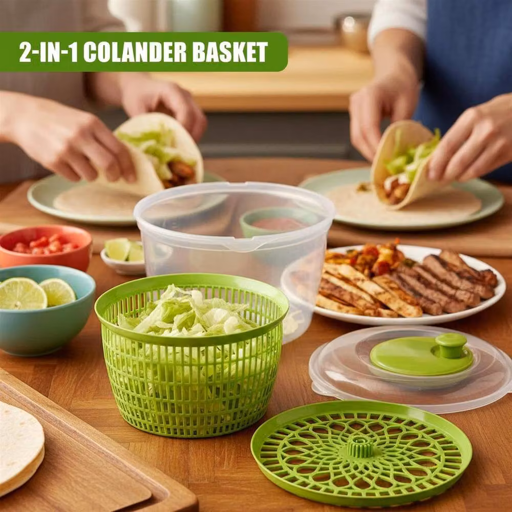 FLAVORA Salad Spinner Vegetable Washer Dryer Colander Bowl, Light Green, Diameter: 24 cm – 5