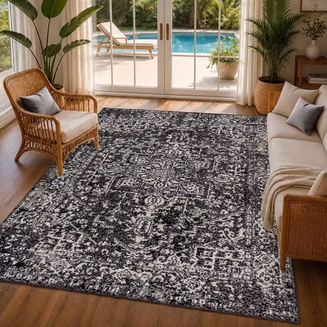 Livabliss Harput Vintage Boho Living Room Rug in Black, W: 120 cm, L: 170 cm