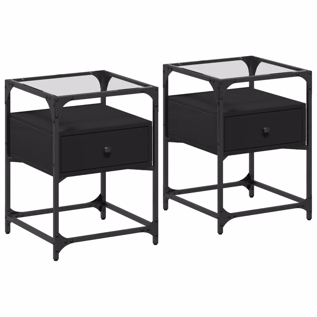 Berkfield Home Set of 2 Black Bedside Cabinets in Engineered Wood W/D/H: 40 x 40 x 55 cm – 2