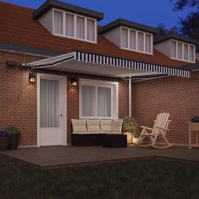 Berkfield Home Manual Retractable Awning with LEDs, Anthracite and White, W: 400 cm, D: 300 cm