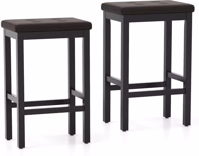 Costway Set of 2 Modern Upholstered Saddle Stools in Brown and Black with Rubberwood Frames