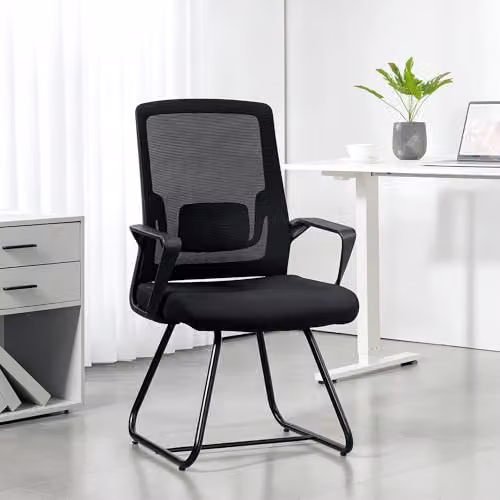 HOMCOM Black Mesh and Fabric Desk Chair with Armrests for Home or Office – 2