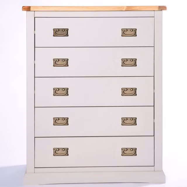 Cabinet Bits Loreo 5 Drawer Chest in Light Grey with Gold Handles