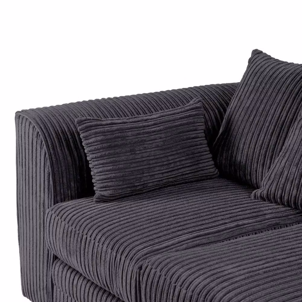 SquareBoxx Asher Jumbo Cord Corner Sofa with Right Hand Facing Chaise in Black – 3