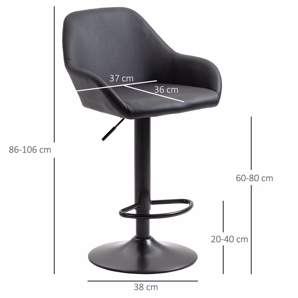 ERGOVEXA Set of 2 Luxe PU Leather Swivel Bar Stools in Black – 6