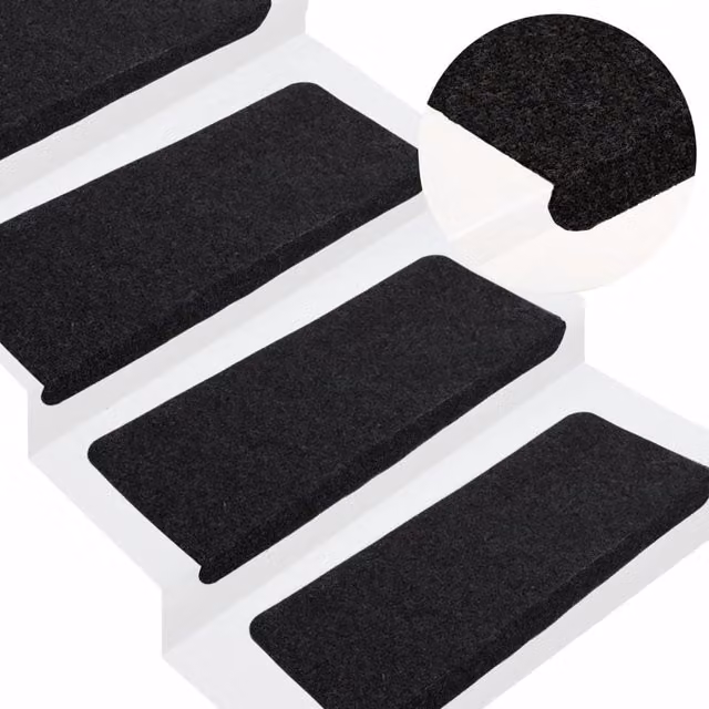 Berkfield Home Self-adhesive Non-slip Stair Mats, 15 Pieces, Black, W: 65 cm, D: 24.5 cm, H: 3.5 cm – 1