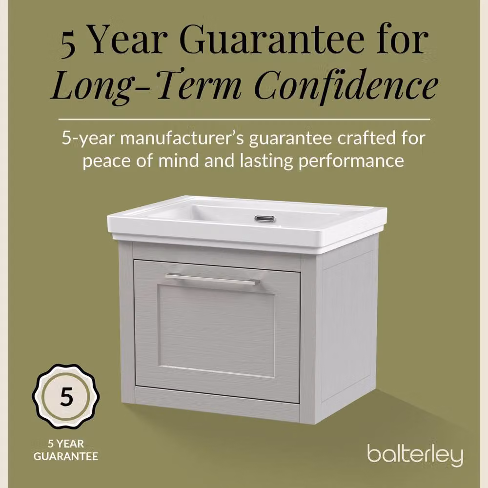 Balterley Wall Mounted Single Drawer Bathroom Vanity Unit with Rectangular Basin in Grey W/D/H: 630 x 471 x 515 mm – 4