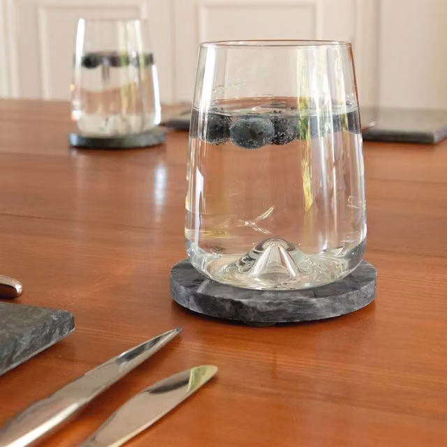 Argon Tableware 12 Piece Black Marble Round Placemats and Coasters Set