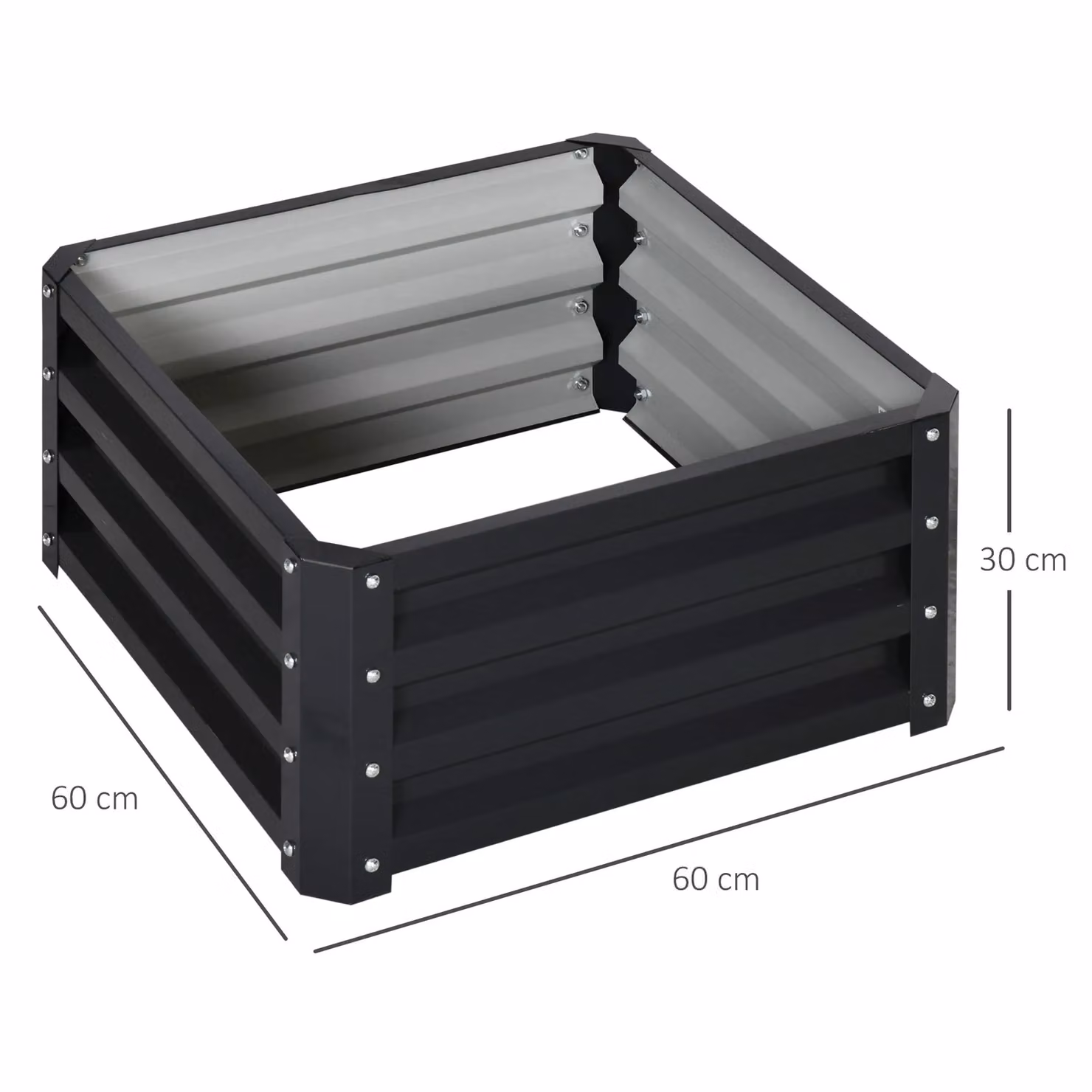OUTSUNNY Set of 2 Galvanised Steel Raised Garden Planter Boxes in Grey, W/D/H: 60 x 60 x 30 cm – 2