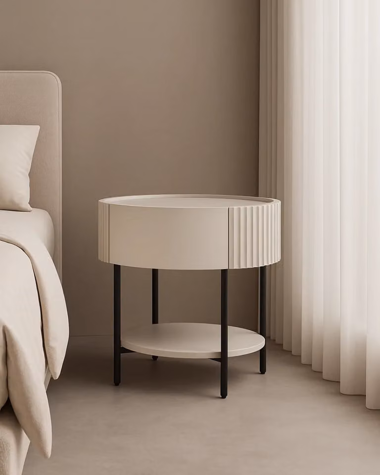 Tommy Franks Modern Matte Beige Bedside Table with Soft Close Drawers