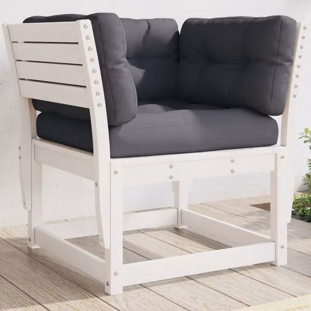 Berkfield White Solid Wood Pine Garden Sofa Armrest with Cushions – 1