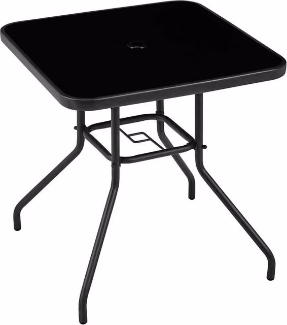 KORVIXA Black Matt Square Outdoor Bistro Table with Glass and Metal Top, W/D: 100 x 100 cm
